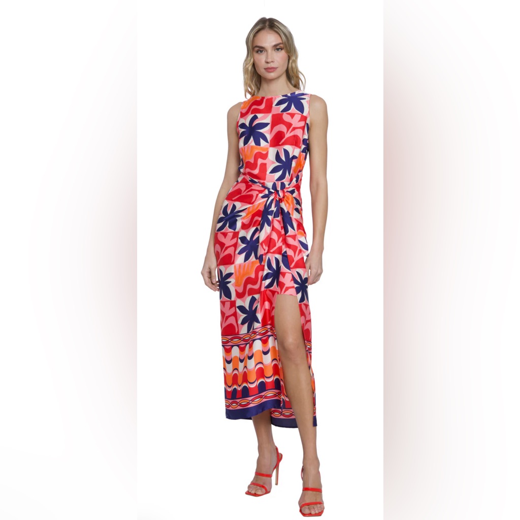 Donna Morgan Sleeveless Midi Dress With Knot Waist.